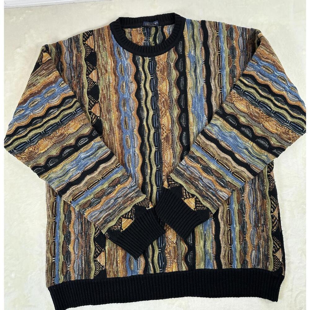 VTG 90s L 3D Marcazzani Italian Textured Knit Sweater Hip Hop Streetwear - Picture 1 of 6